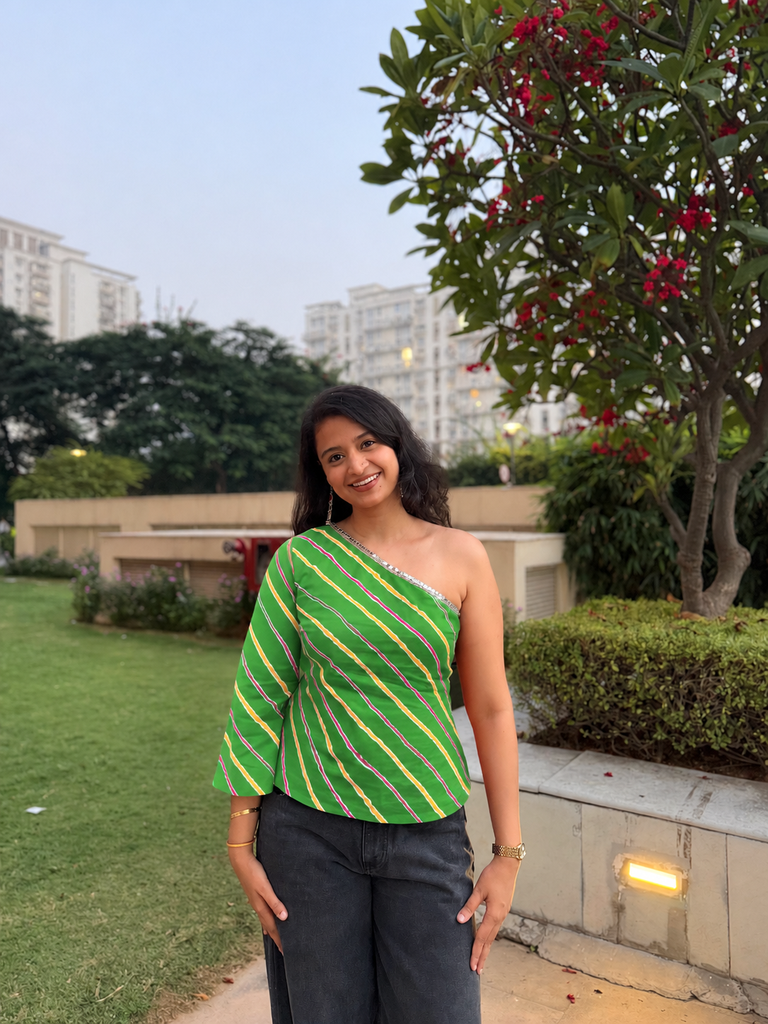 Bandhani One Shoulder Top