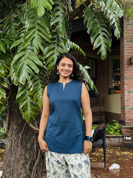 Blue Sleeveless Kurti