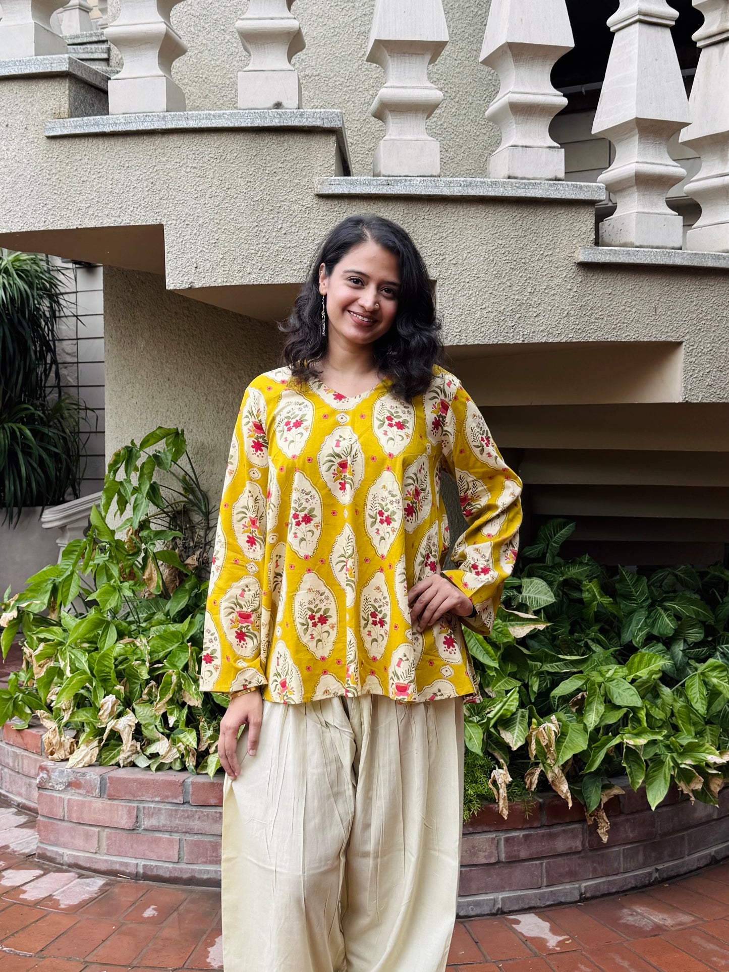 Yellow Short Anarkali Kurti