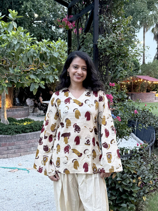Beige Bell Sleeved Kurta