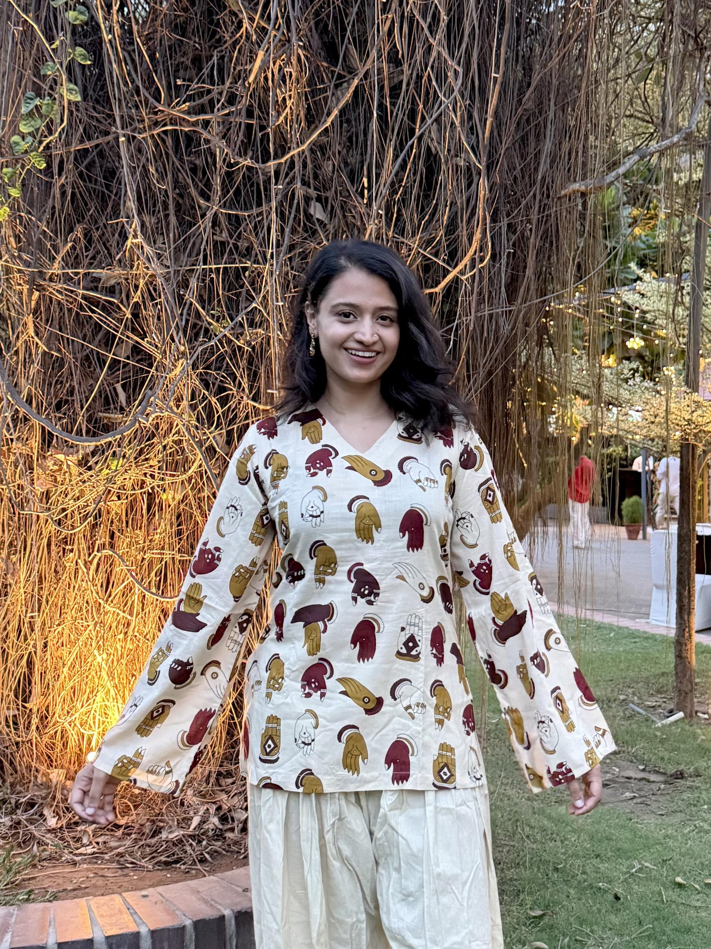 Beige Bell Sleeved Kurta