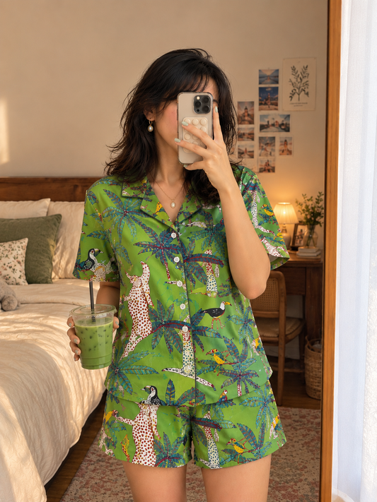 Green Floral Night Suit Set