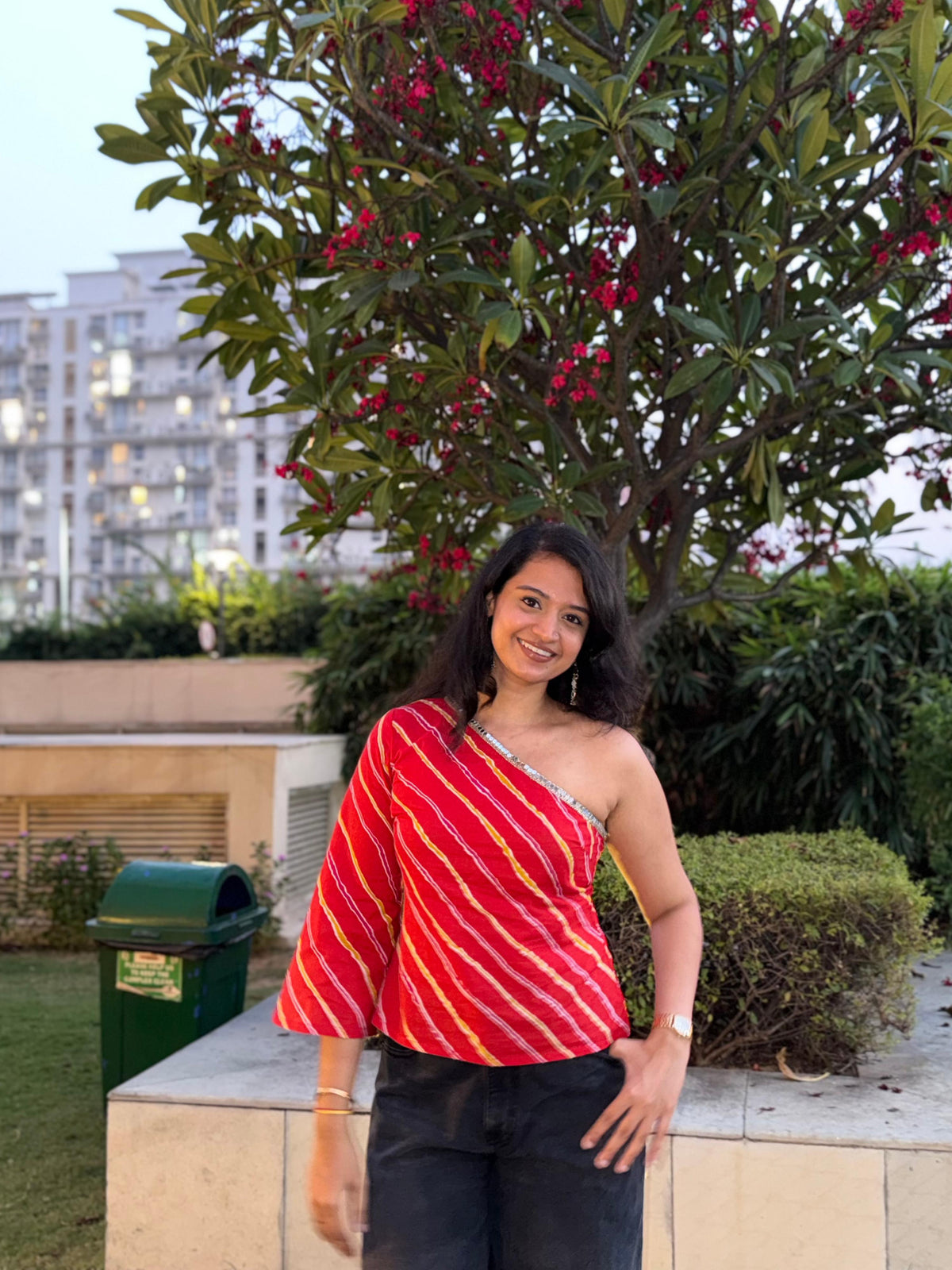 Bandhani One Shoulder Top