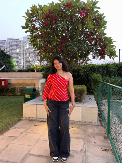Bandhani One Shoulder Top