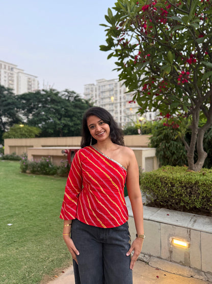 Bandhani One Shoulder Top
