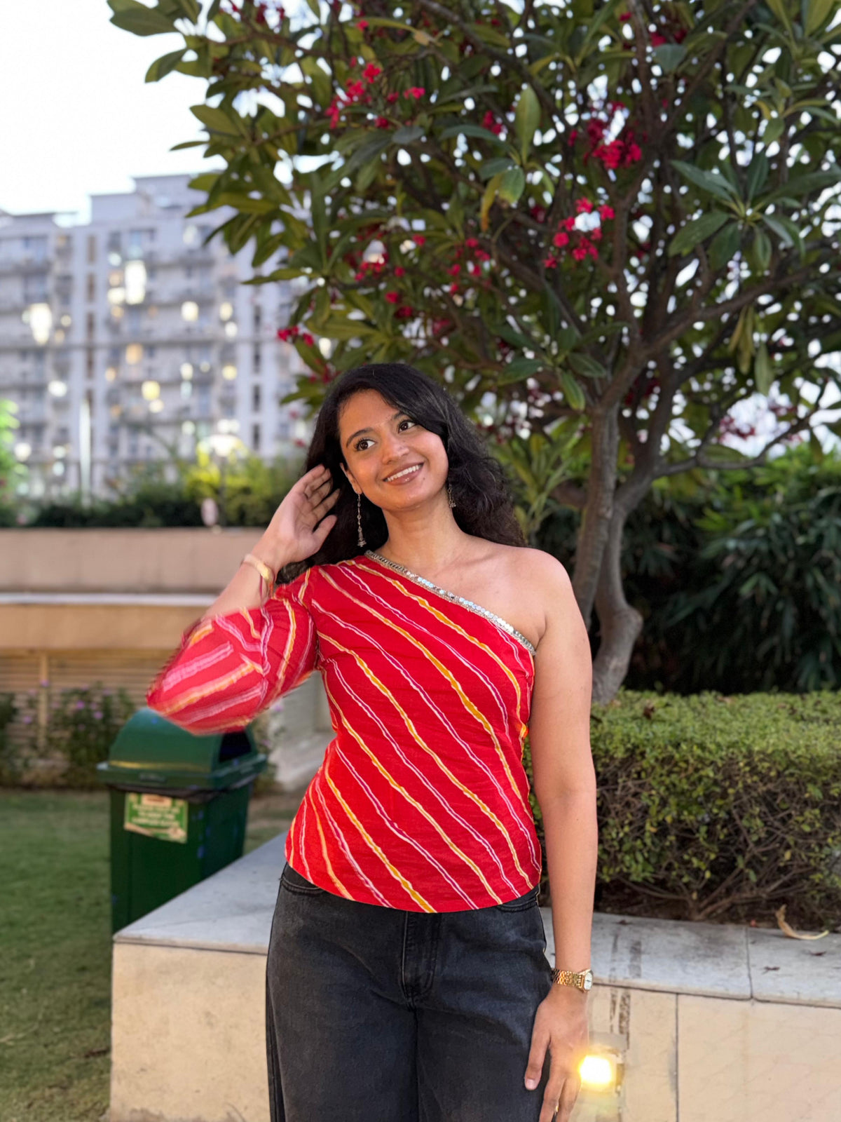 Bandhani One Shoulder Top