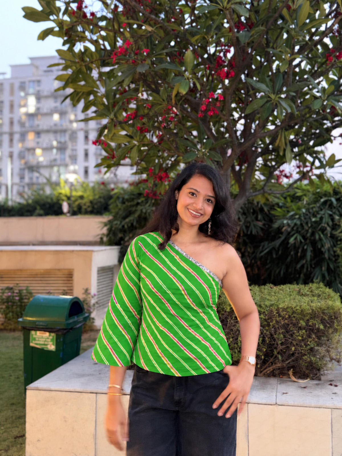 Bandhani One Shoulder Top