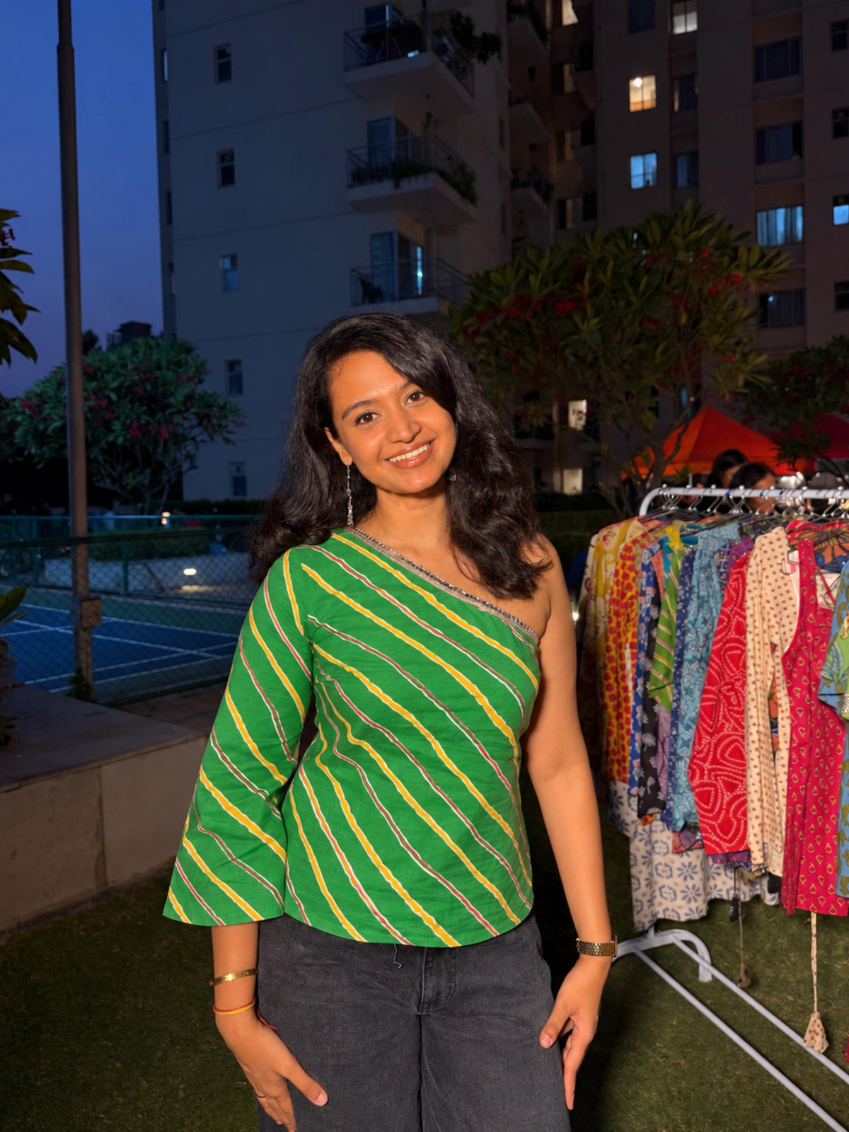 Bandhani One Shoulder Top