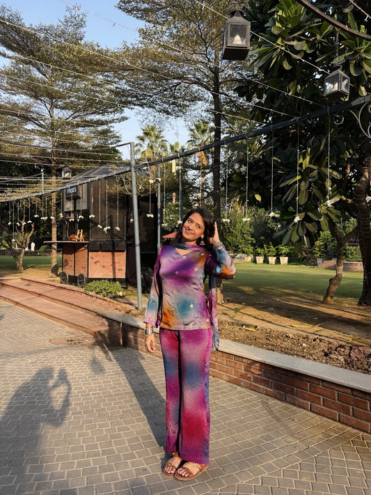 Y2K Kurta Pant Set - Purple