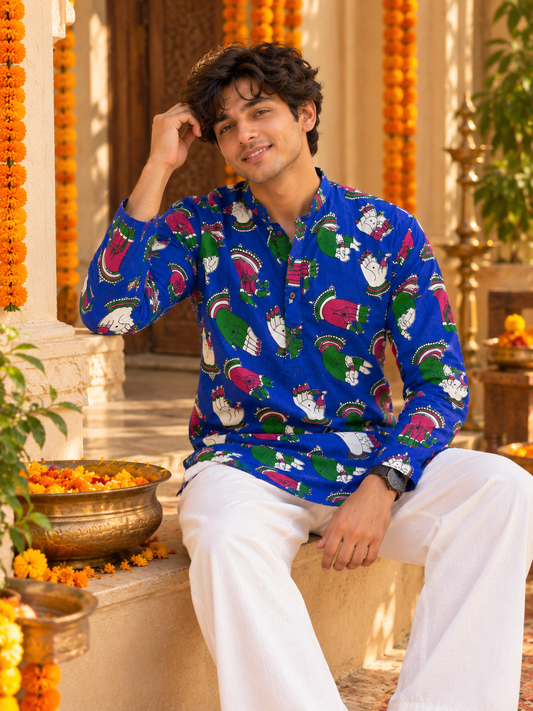 Blue Short Kurta - Men