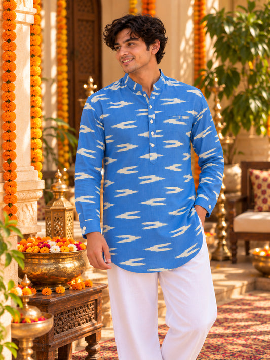 Ikkat Short Kurta - Men