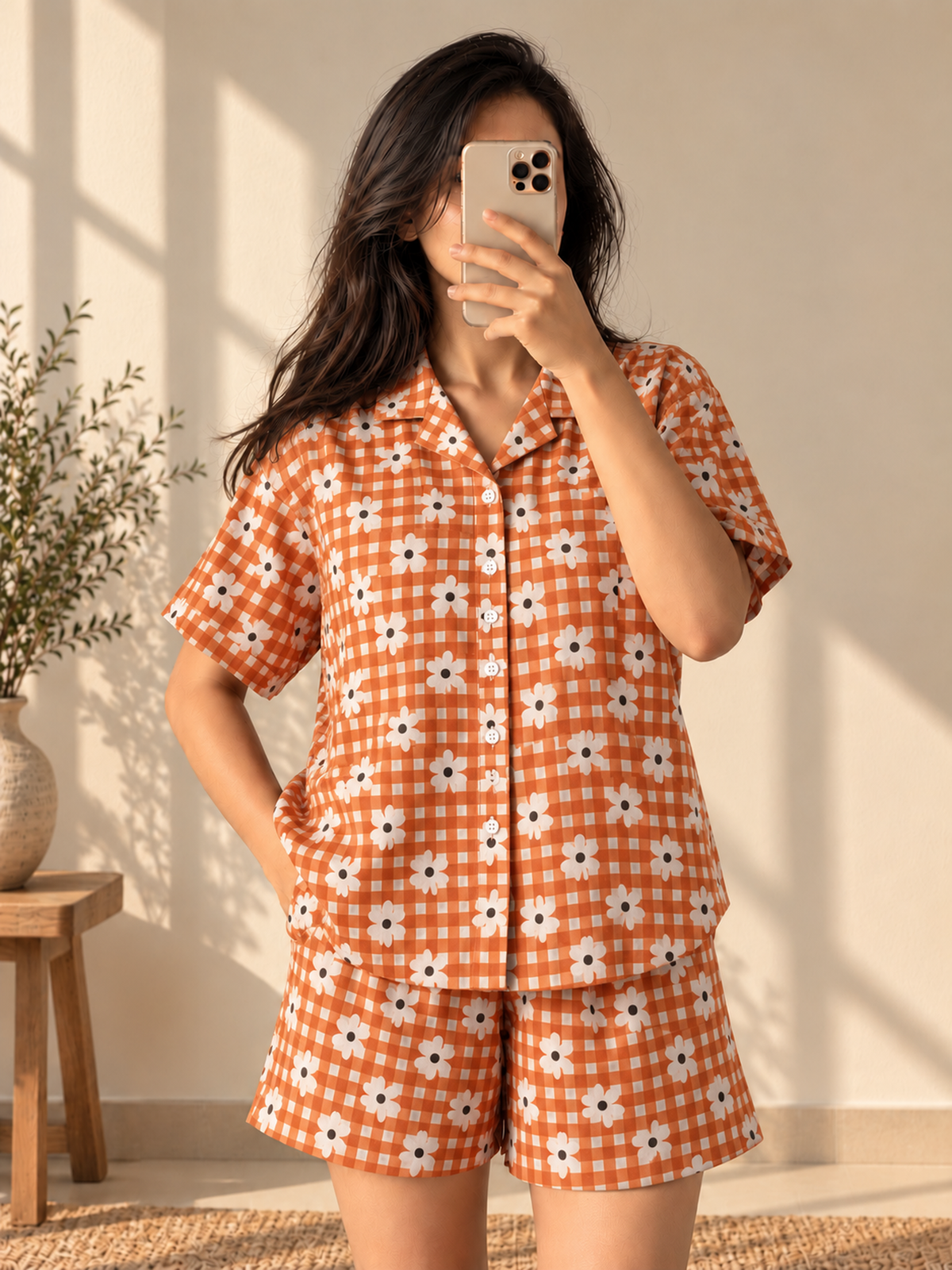 Orange Flower Night Suit Set